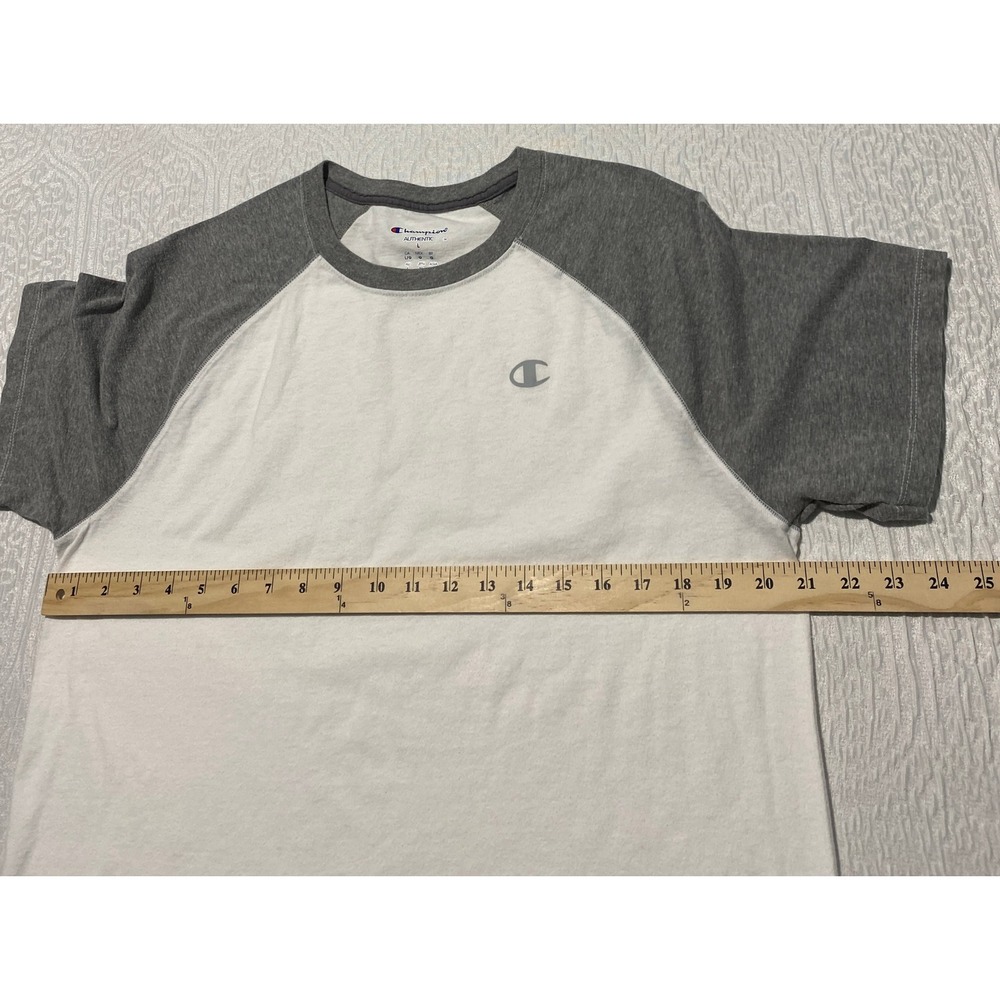 Champion Vapor‎ Mens Large White Gray Raglan Short Sleeve T-Shirt T8822 D3T - Picture 6 of 6